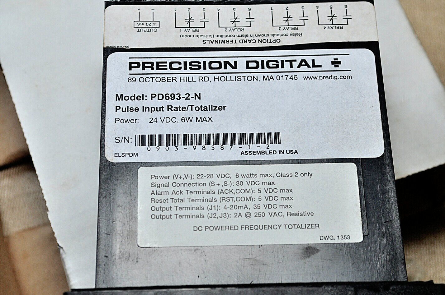 Precision digital pd693-2-n pulse input rate/totalizer