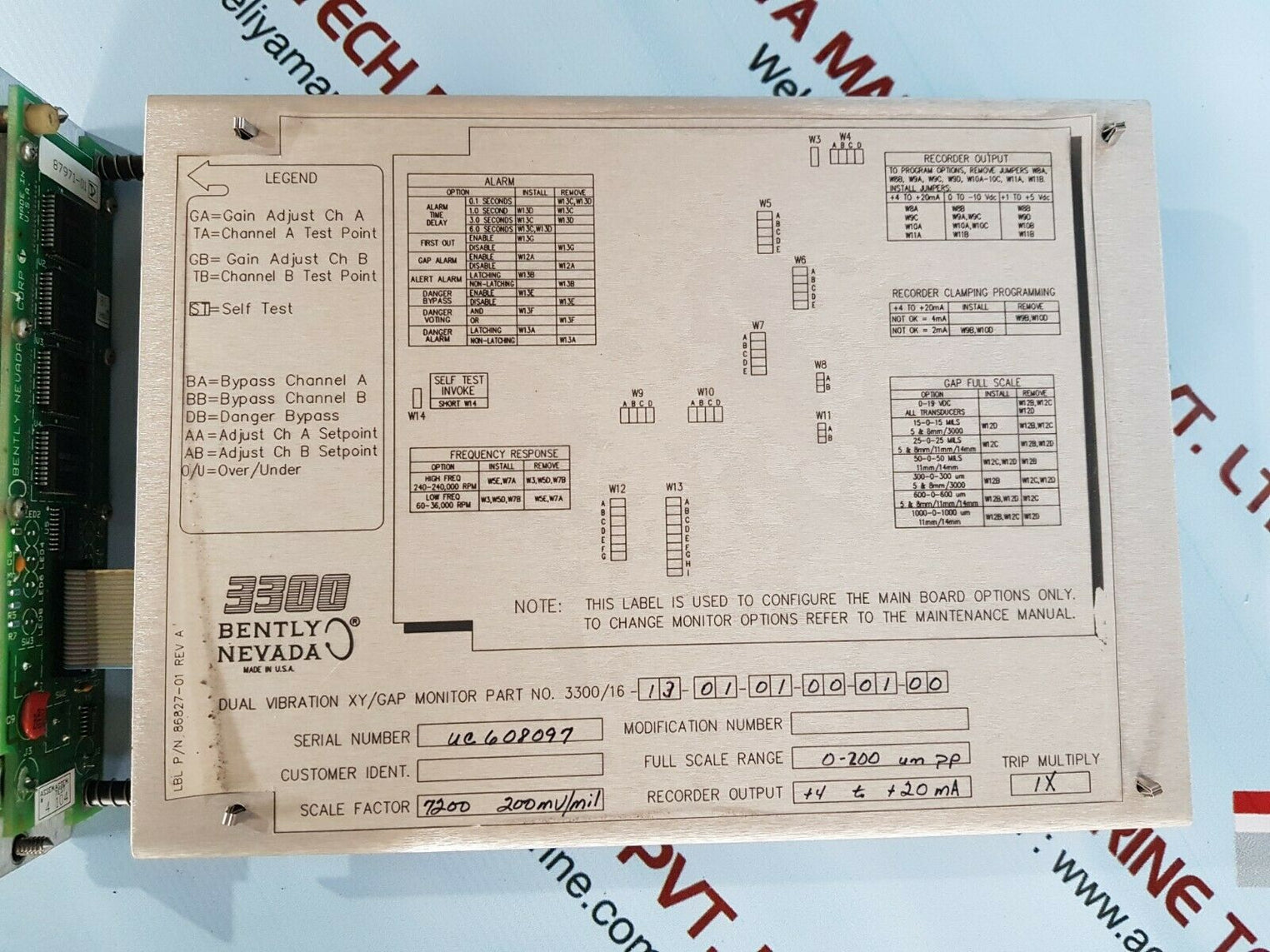 Bently nevada dual vibration xy/gap monitor 300/16-13-01-01-00-01-00