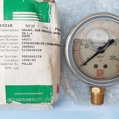 Pro-instrument 4a371 air pressure gauge 0-200psi