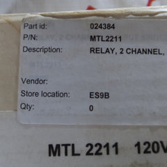 Mtl2211 2 channel is-input switch operated relay