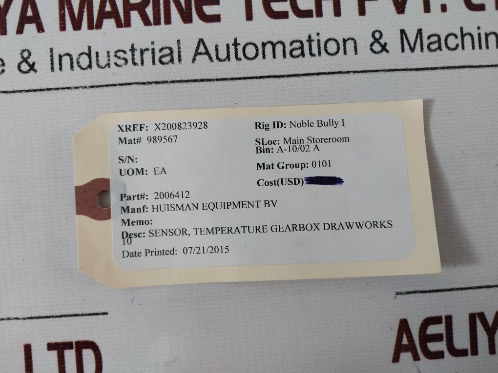 Huisman Equipment 60515100085 Tho 100/95 Temperature Gearbox Draw Works Sensor