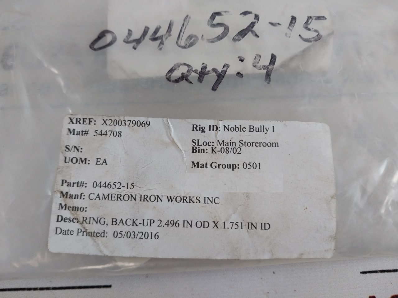 Lot Of 2X Cameron Iron 044652-15 Back-up Ring