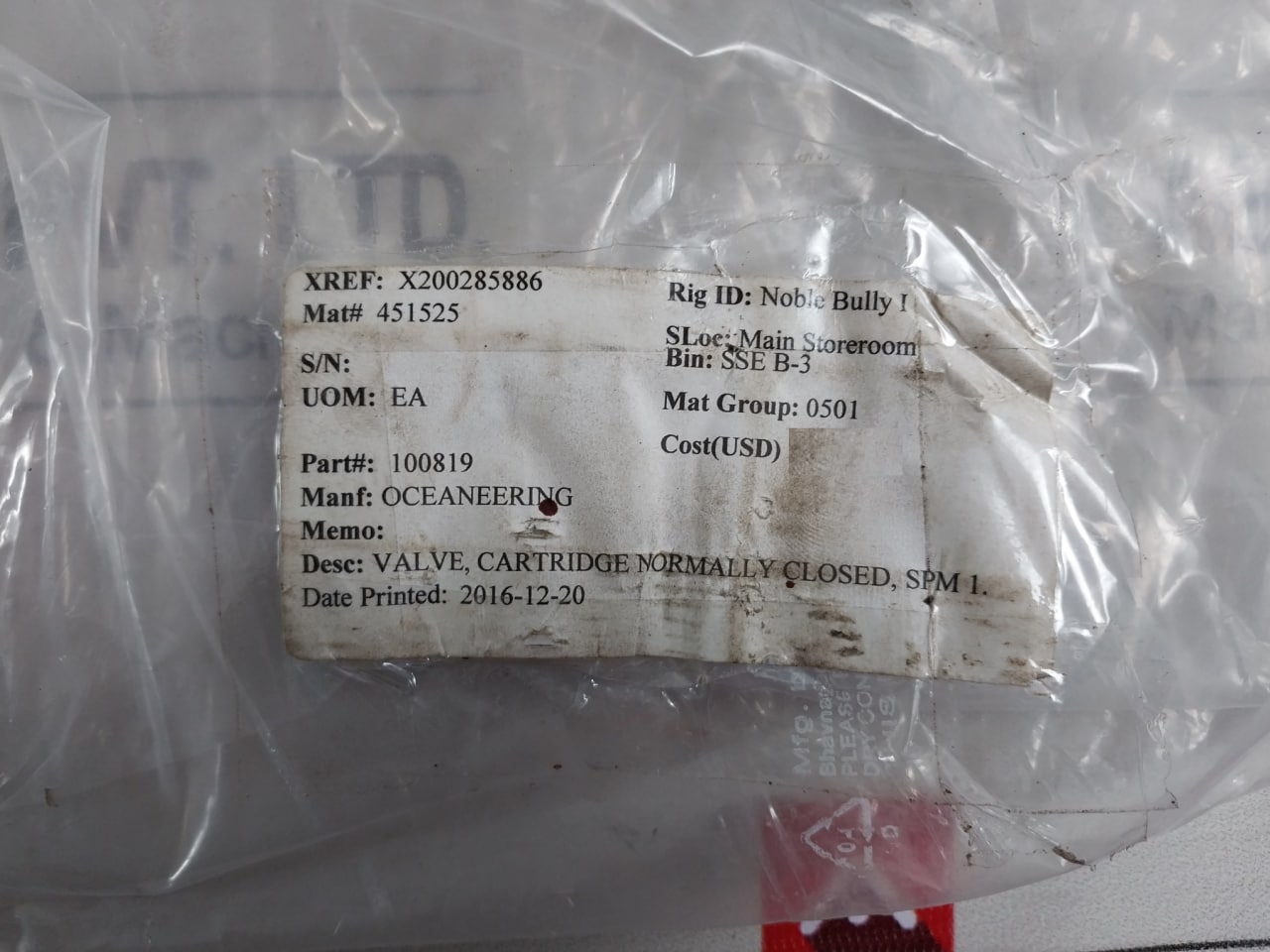 Oceaneering 100767-ae Cartridge Valve Set