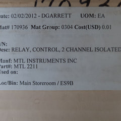 Mtl2211 2 channel is-input switch operated relay
