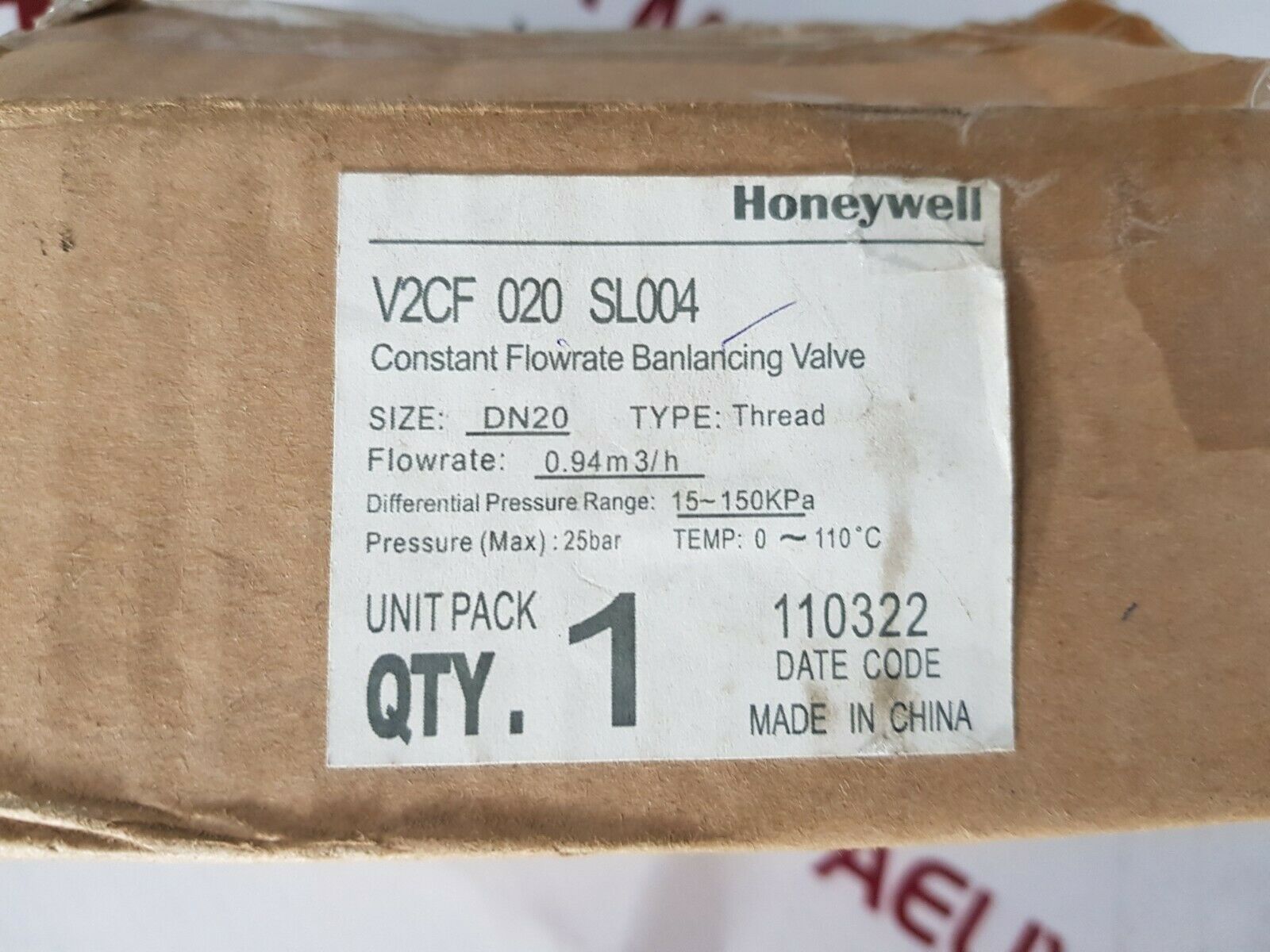 Honeywell pn25 dn15/dn20 constant flowrate balancing valve v2cf020sl004