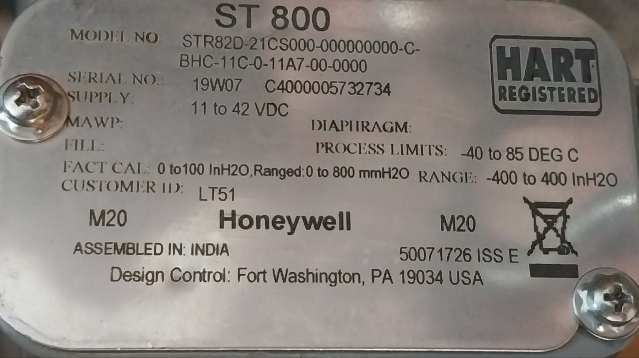 Honeywell St 800 Series 50071726 Pressure Transmitter Remote Diaphragm 11-42Vdc