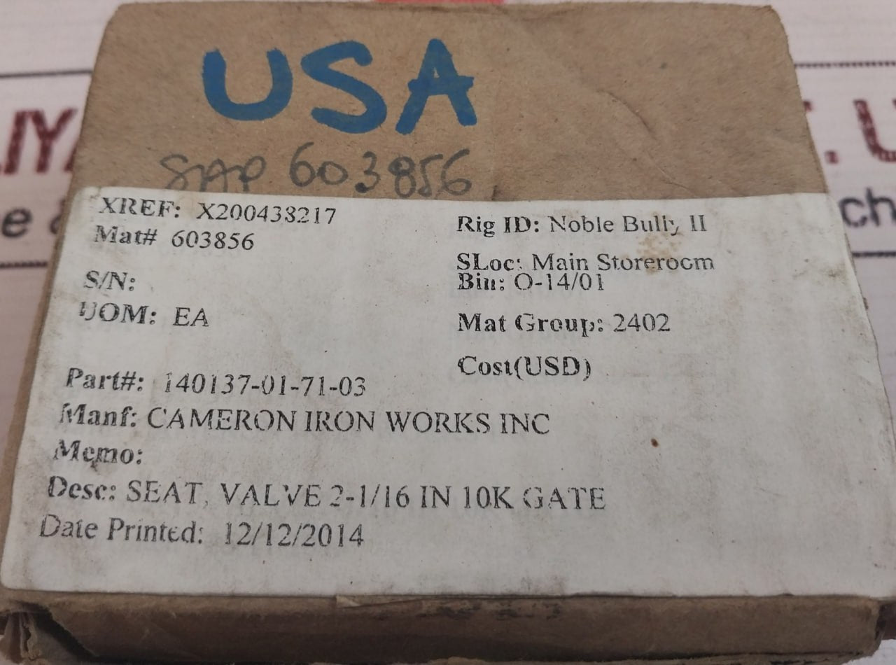 Cameron 140137-01-71-03 Seat Valve Rev: 02