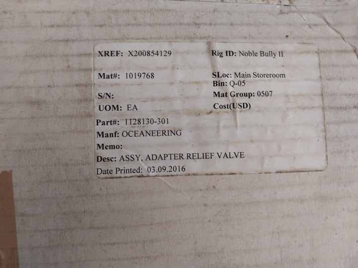 Oceaneering 0461654 Adapter Relief Valve Assy