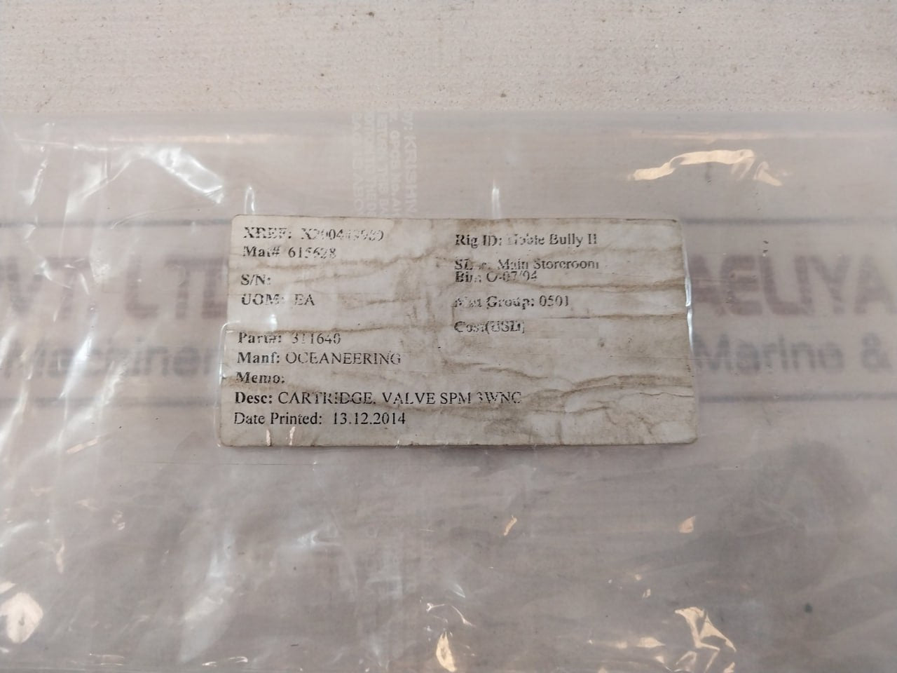 Oceaneering 0311640 Cartridge Valve Set