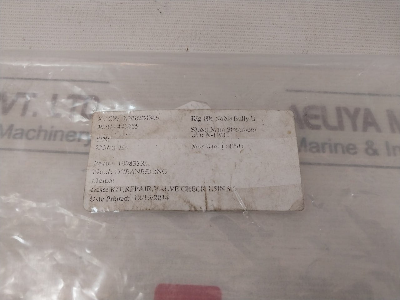 Oceaneering 100833 Rk Check Valve Repair Kit Rev: A