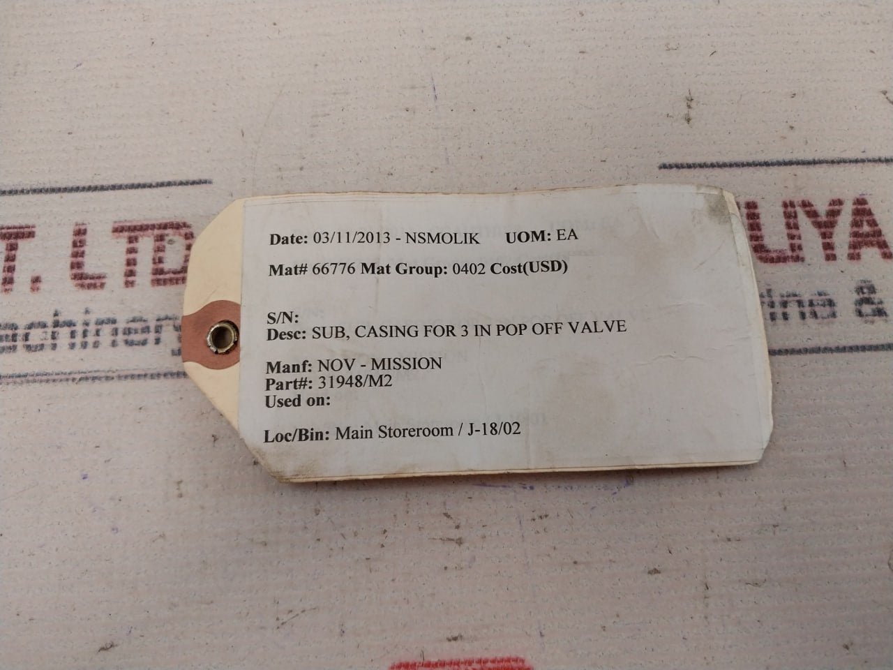 Nov-mission 31948/M2 Casing For 3 In Pop Off Valve