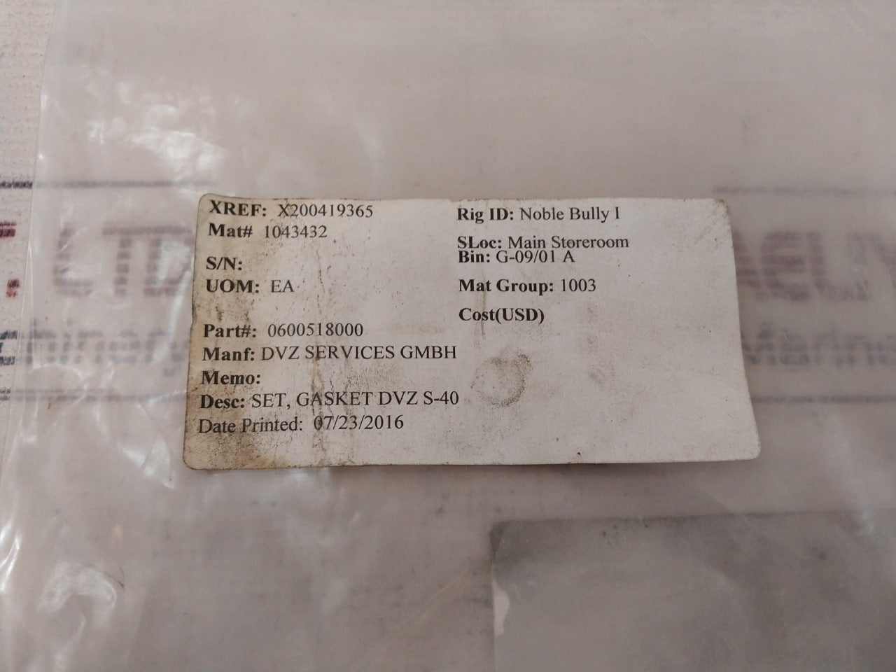 Dvz 329191 Gasket Set 0600518000