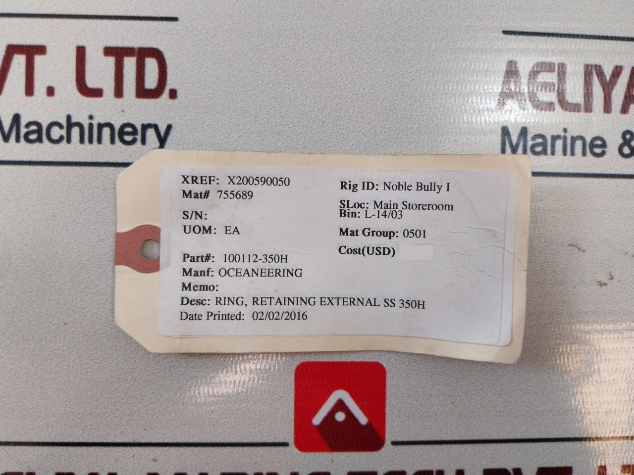 Oceaneering 100112-350H Retaining External Ring 755689
