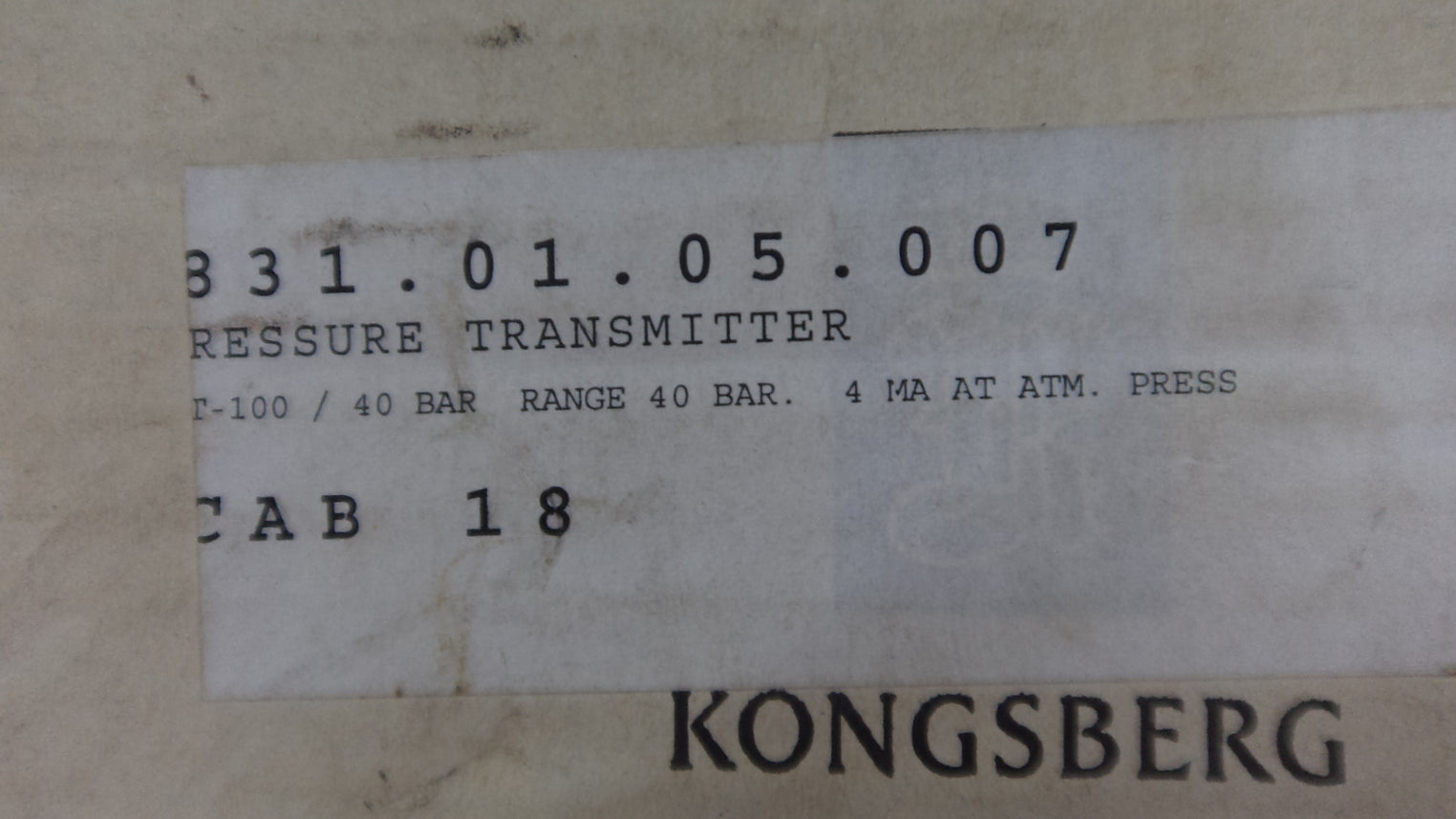 Kongsberg gt300c3g40v pressure transmitter