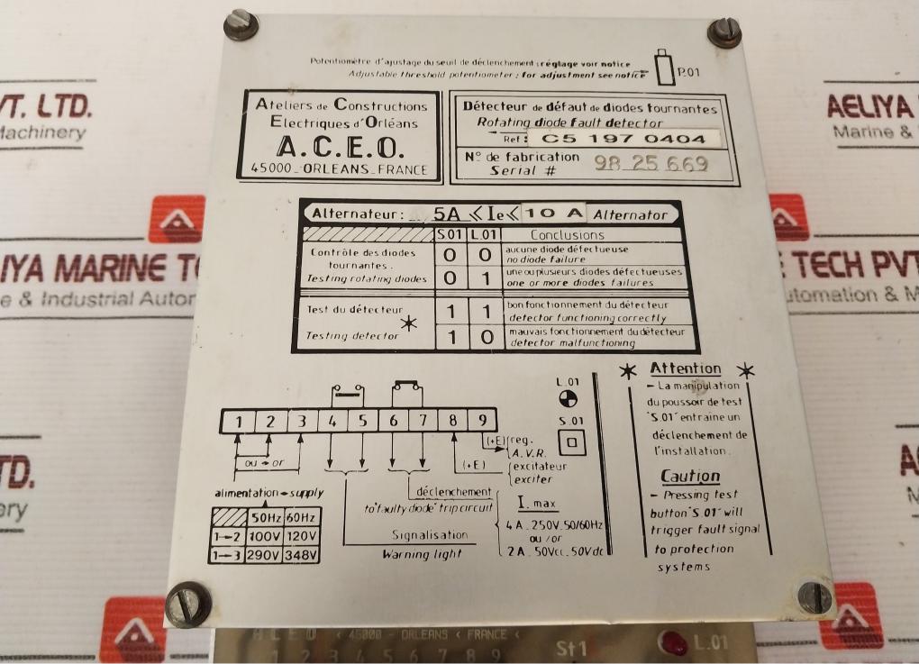 A.C.E.O. C5 197 0404 Rotating Diode Fault Detector