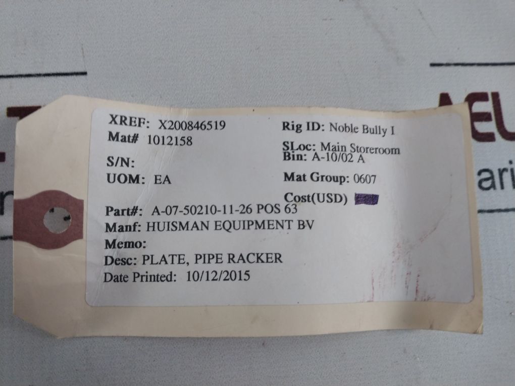 Huisman A07-50210-11-26 Plate Pipe Racker