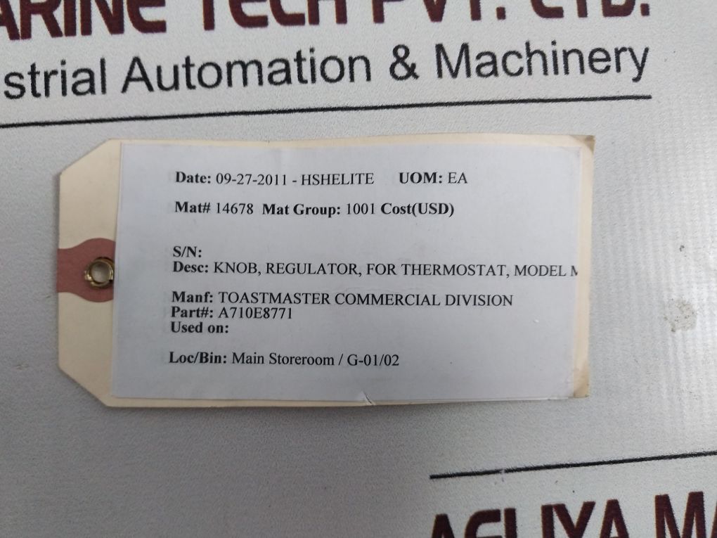 Toastmaster A710E8771 Knob Regulator For Thermostat