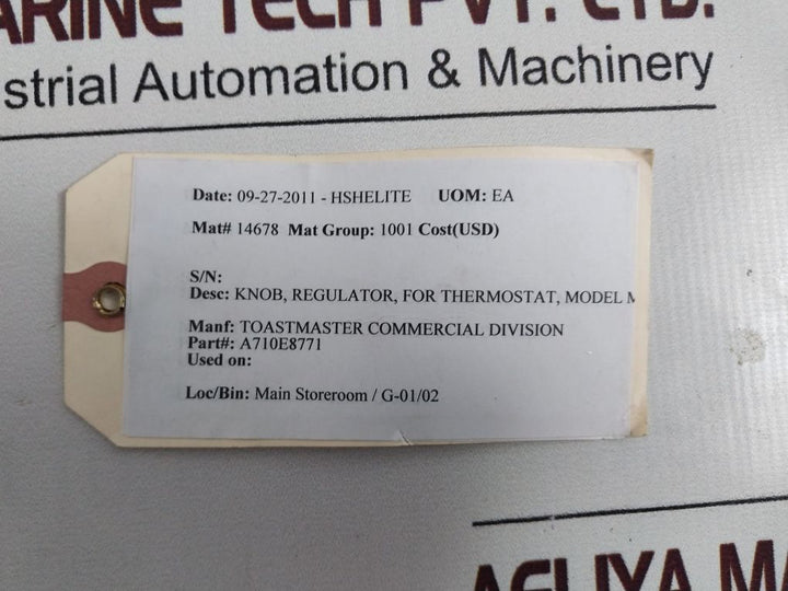 Toastmaster A710E8771 Knob Regulator For Thermostat