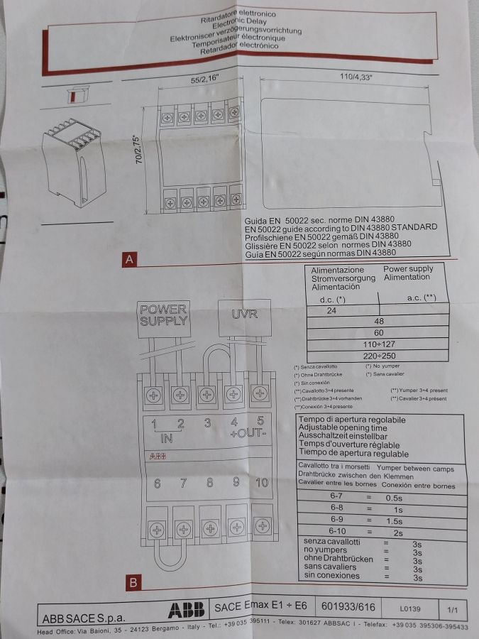 Abb Sace Yu Delay 702209\80 Time Delay Relay Free Shipping