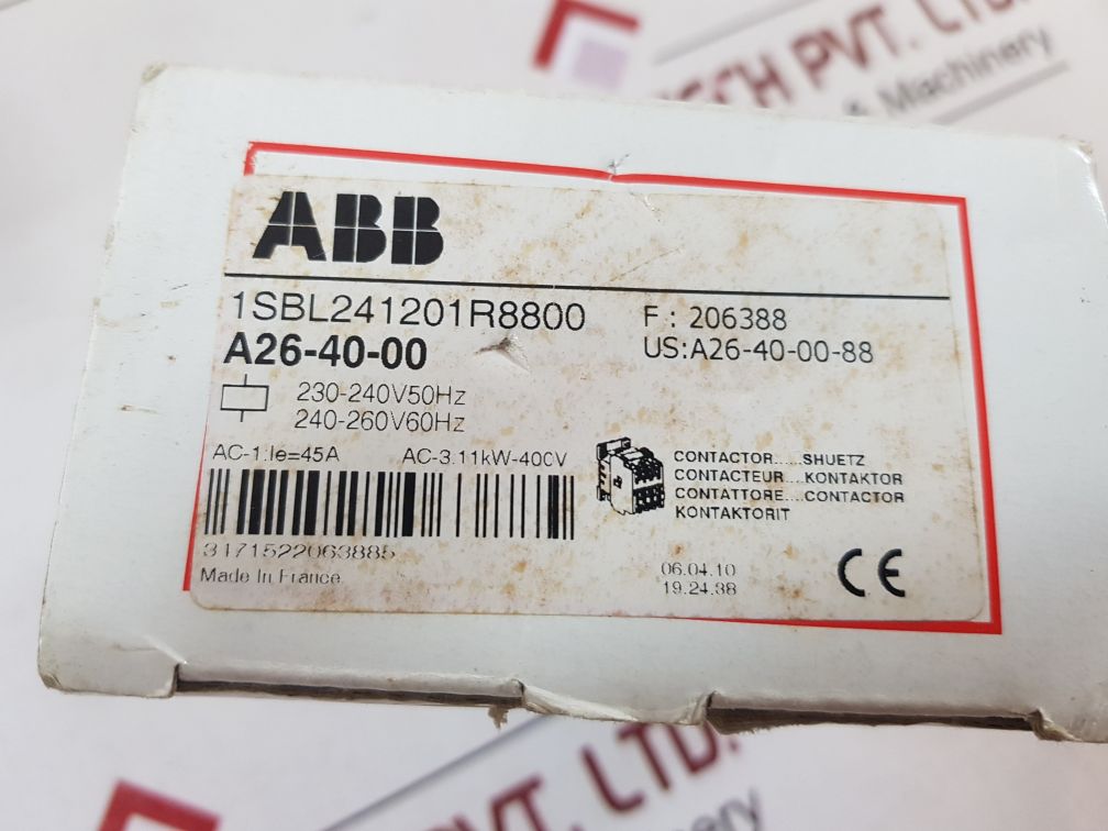 Abb a26-40-00 contactor 1sbl241201r8800