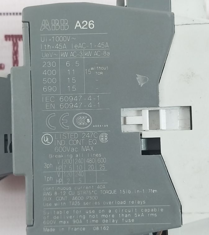 Abb A26 Ca5-01 Contactor Ta 25 Du Relay With Cal5-11B Auxiliary Contact Set