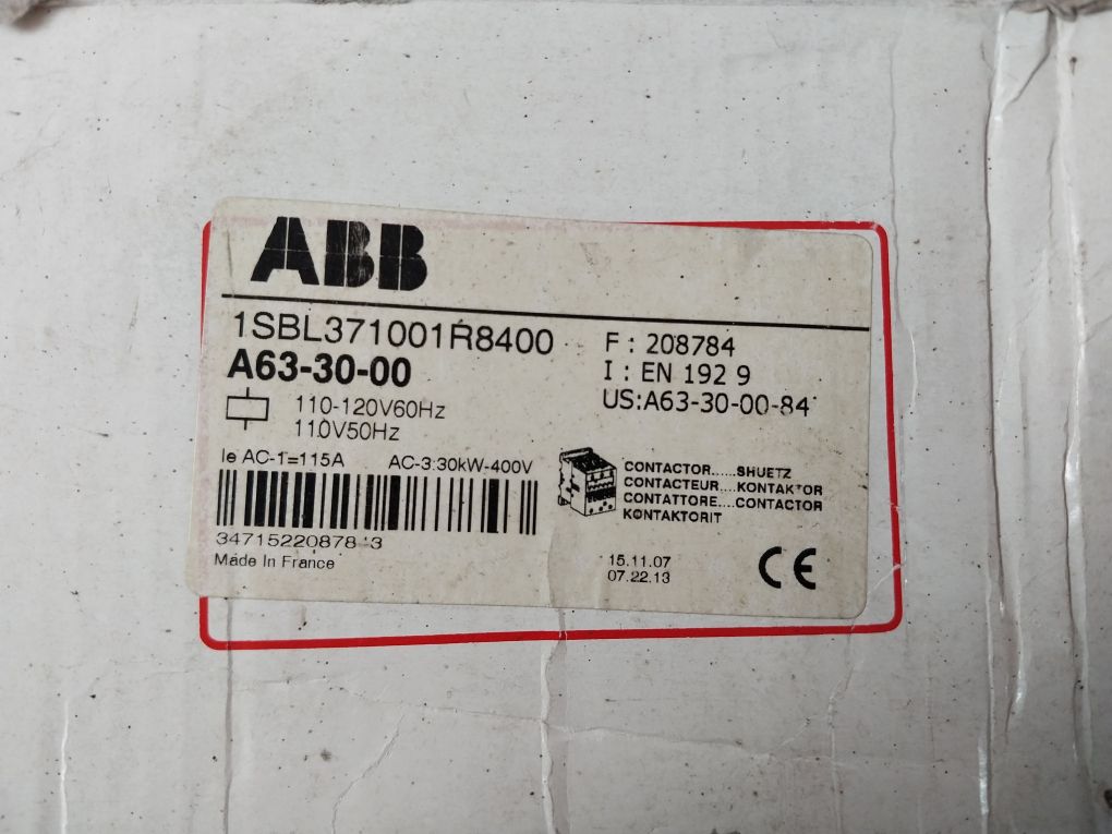 Abb A63-30 A Line Magnetic Contactor 110-120V 60Hz