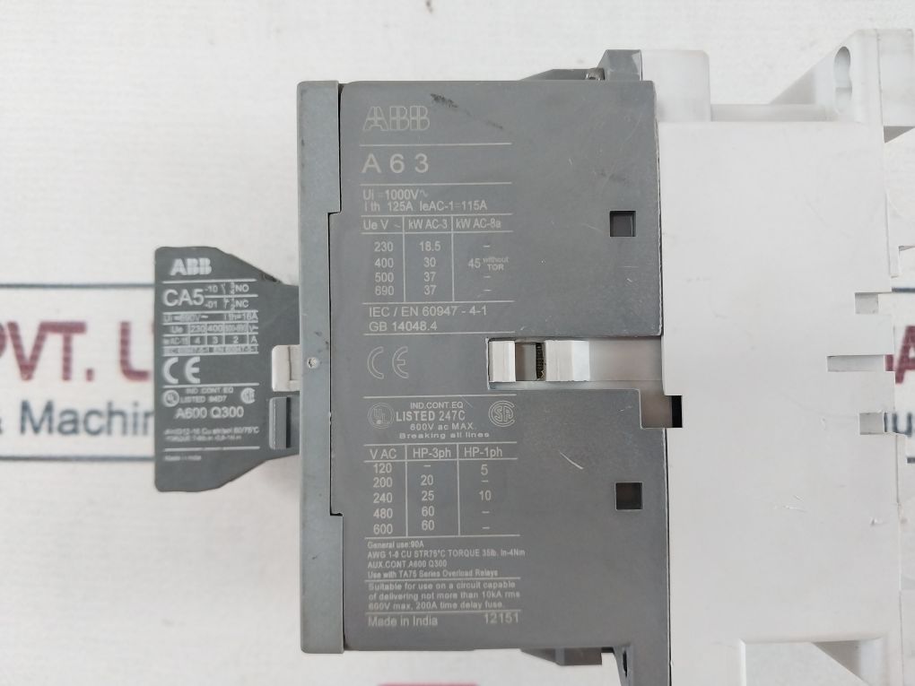 Abb A63-30 Contactor With Ca5-01 & Ca5-10 Contact Blocks