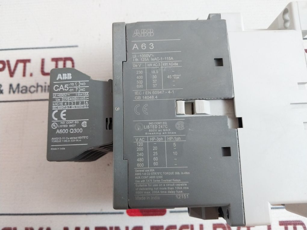Abb A63 Contactor With Auxiliary Contact Block