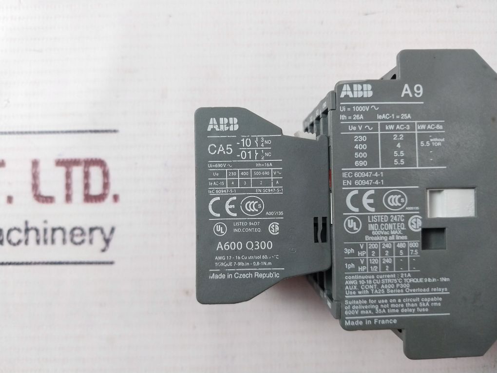 Abb Ca5-10 Contactor ,Ta25 Du Relay With Cal5-11 Auxiliary Contact Block Set