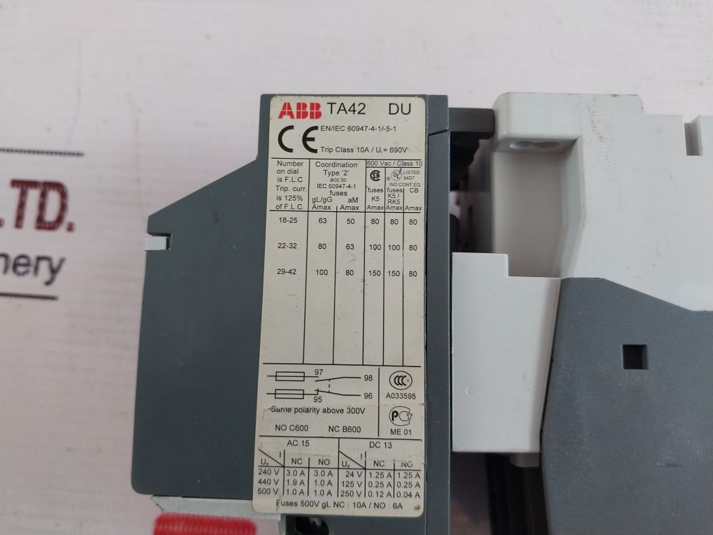 Abb A 40 Contactor Auxiliary Contact Block Cal5-11 With Ta42 Du Overload Relay