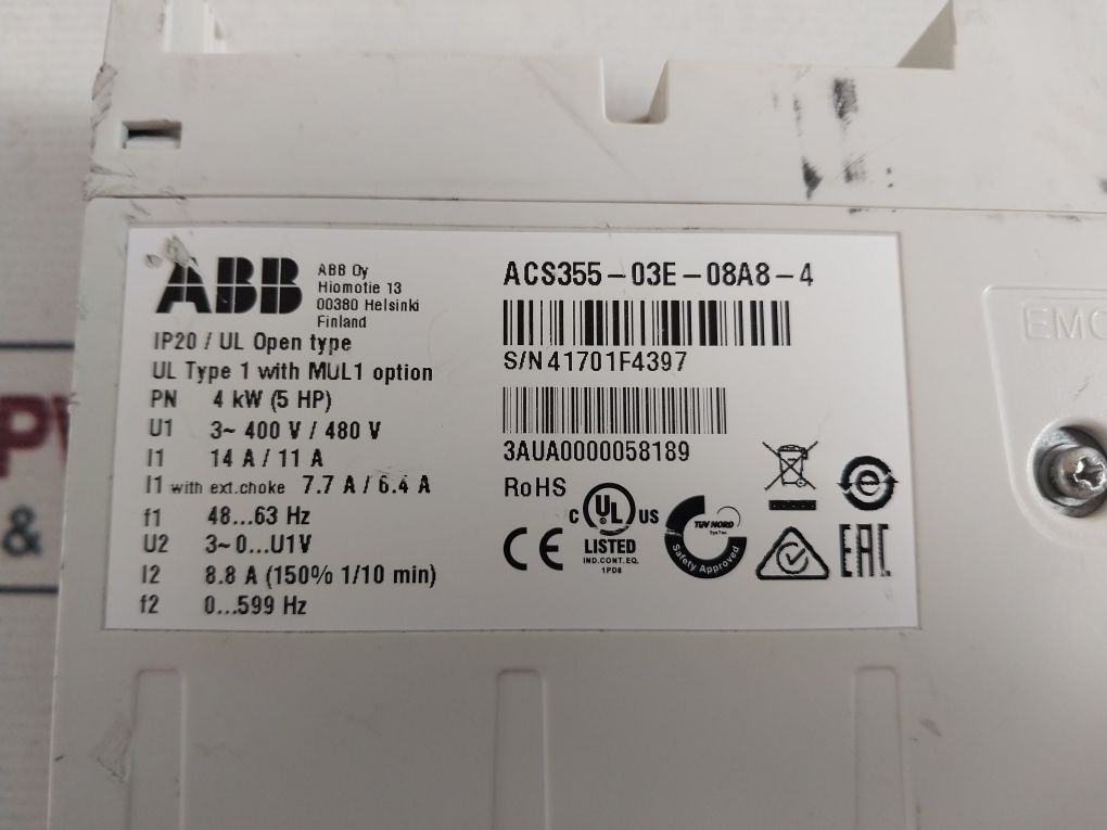 Abb Acs355-03E-08A8-4 Ac Drive 480V 4Kw