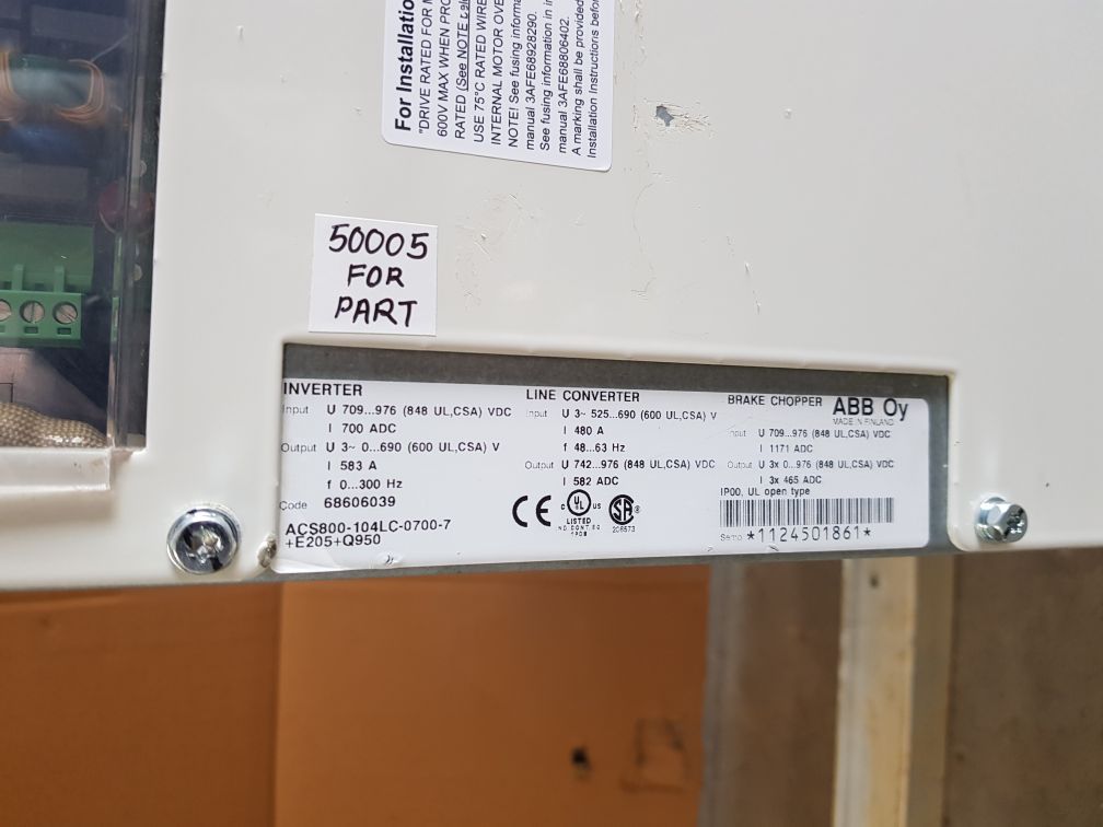 Abb Acs800-104Lc-0700-7+E205+Q950 Inverter Module (Not Working)