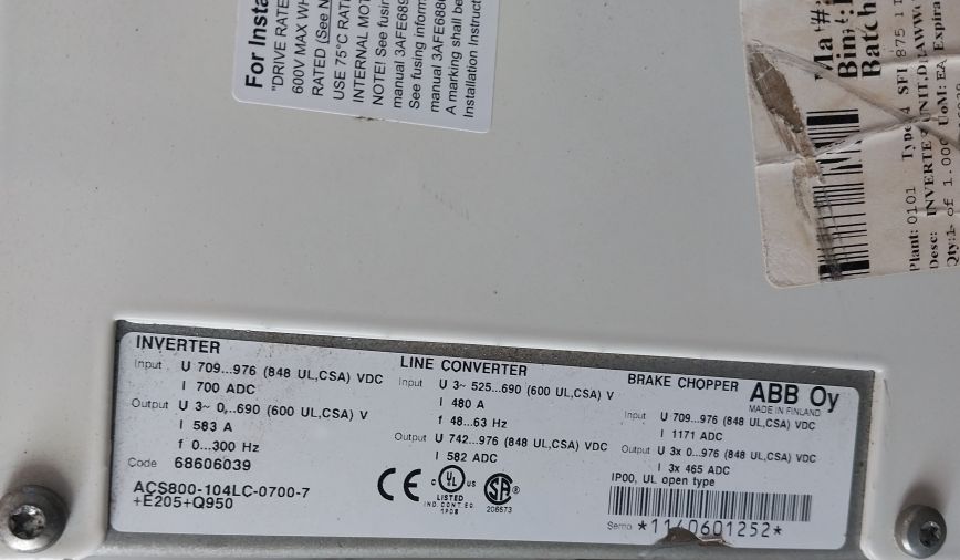 Abb Acs800-104Lc-0700-7+E205+Q950 583 A