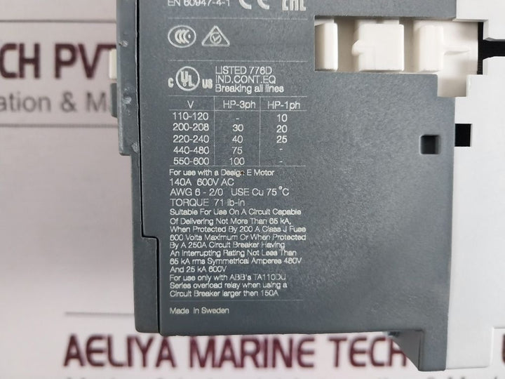 Abb Af110-30 Contactor 140A 600V Ac