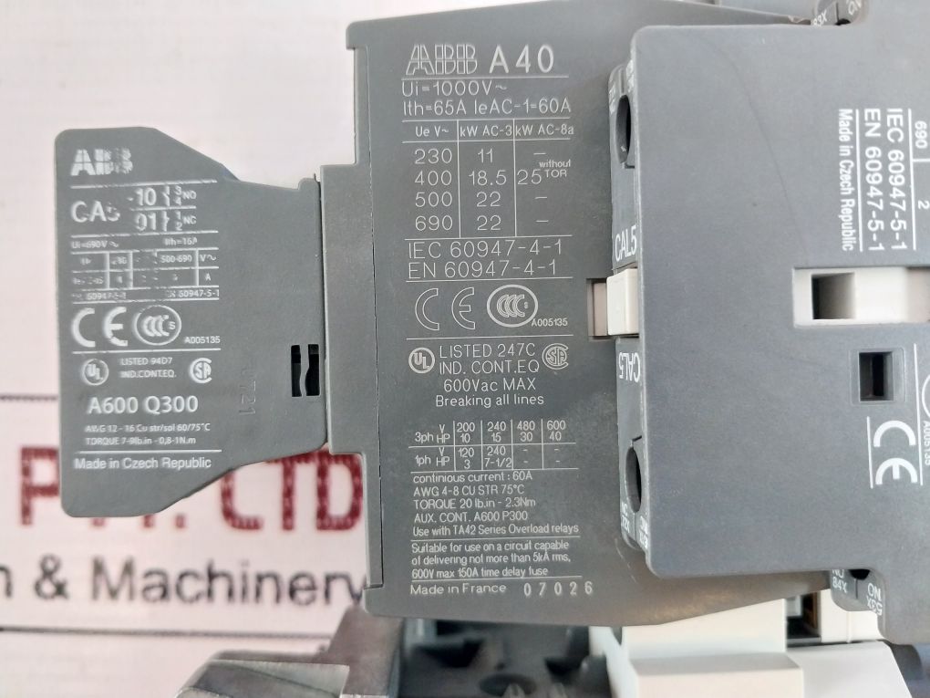 Abb Cal5-11B Contactor With Ta42 Series Overload Relays