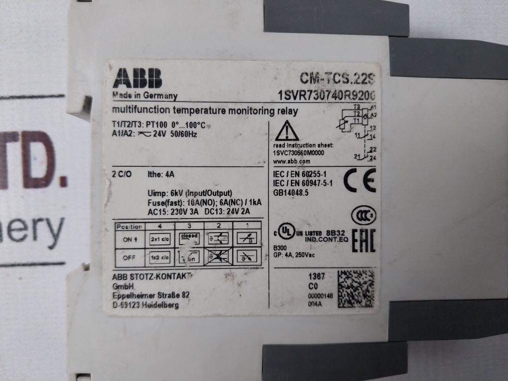 Abb Cm-tcs.22S Multifunction Temperature Monitoring Relay 1Svr730740R9200