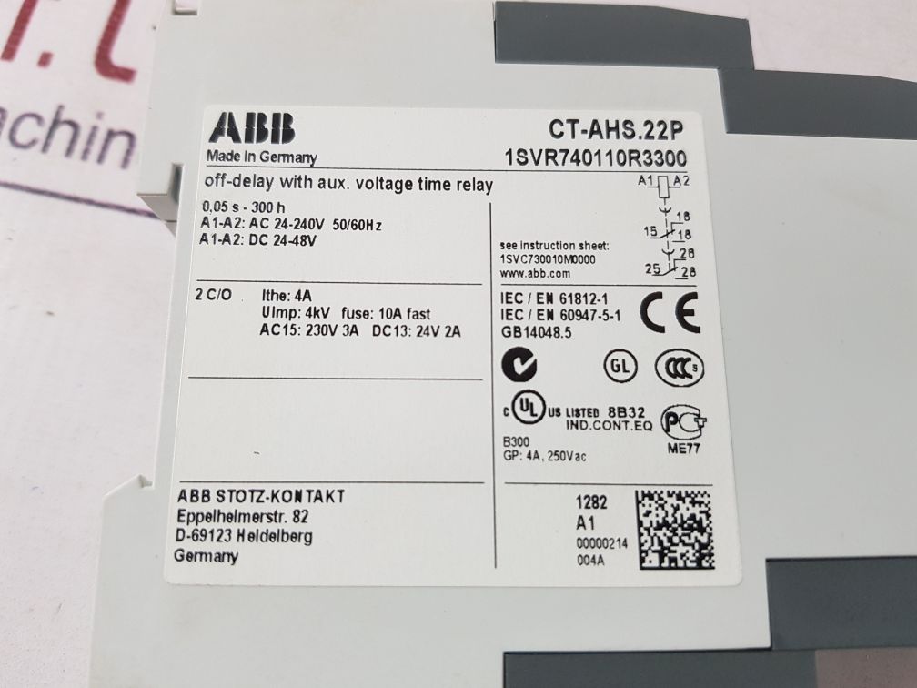 Abb Ct-ahs.22P Off-delay With Aux.Voltage Time Relay 1Svr740110R3300