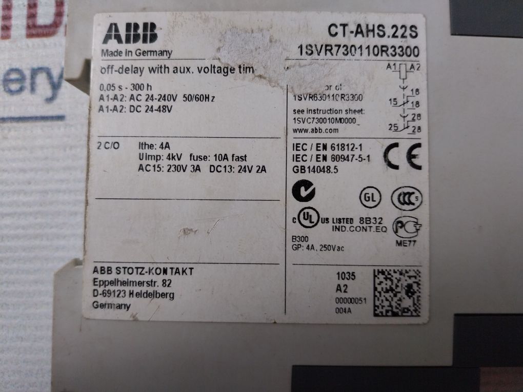 Abb Ct-ahs.22S Time Relay 1Svr730110R3300