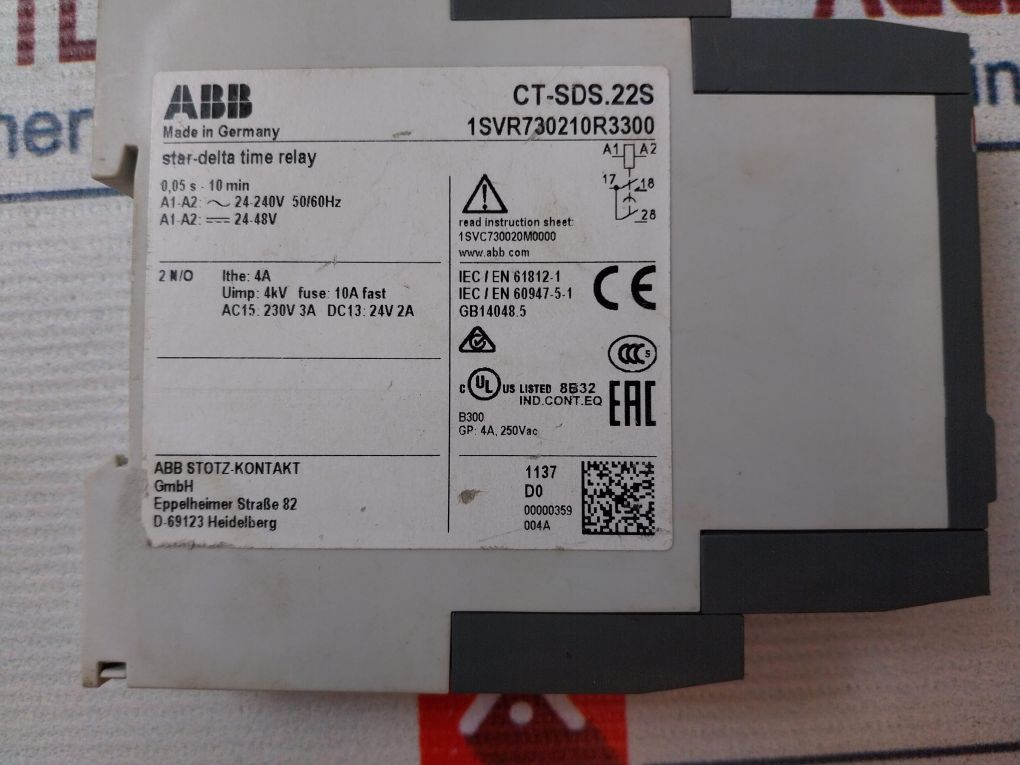 Abb Ct-sds.22S Star-delta Time Relay 1Svr730210R3300