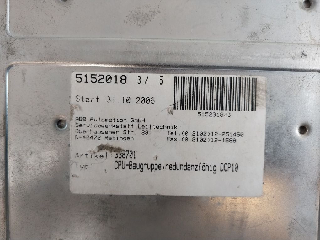 Abb Dcp 10 Cpu Module P 37211-4-0338701 Freelance 2000