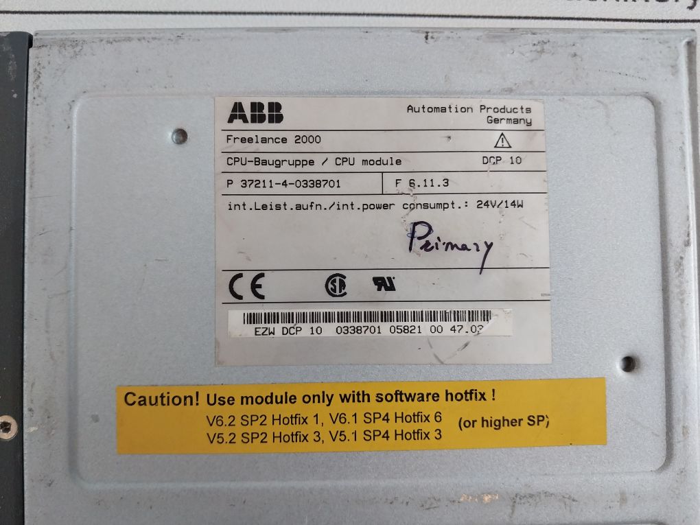 Abb Dcp 10 Cpu Module P 37211-4-0338701 Freelance 2000 F 6.11.3