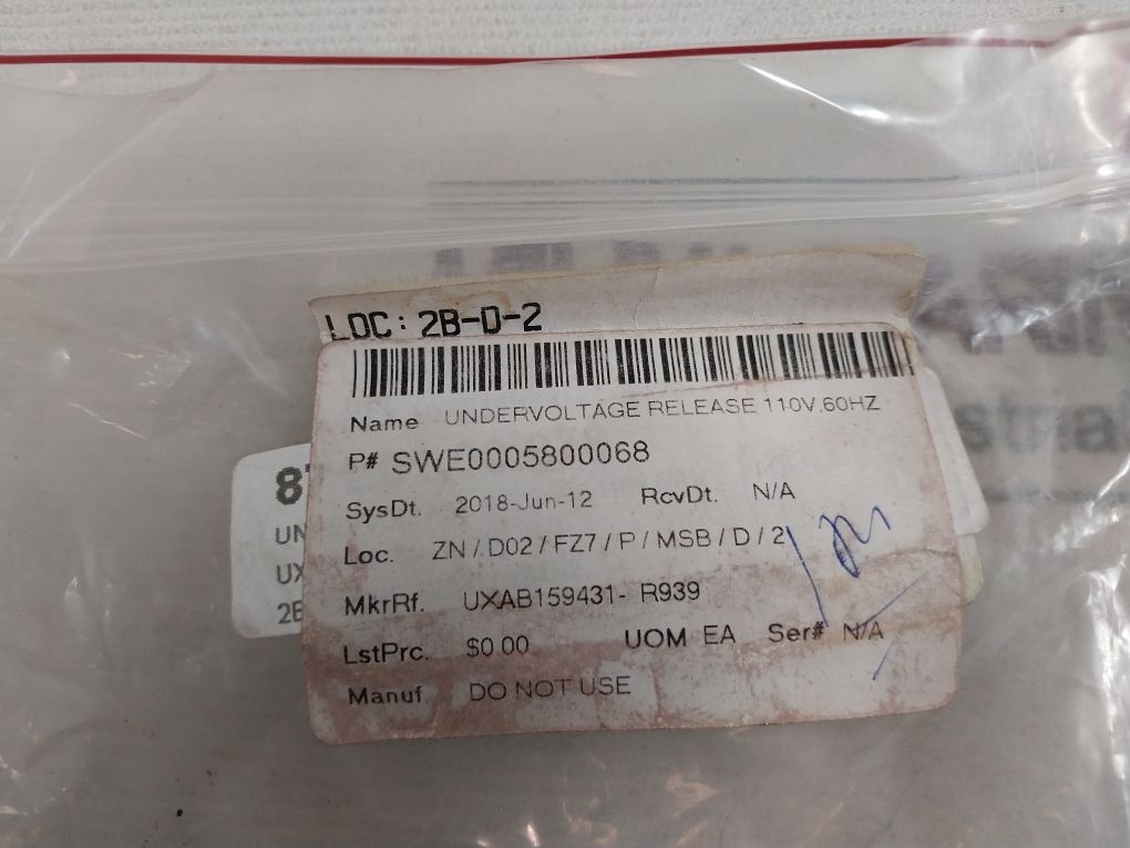 Abb Ln200 Undervoltage Release Circuit Breaker Limitor Swe0005800068