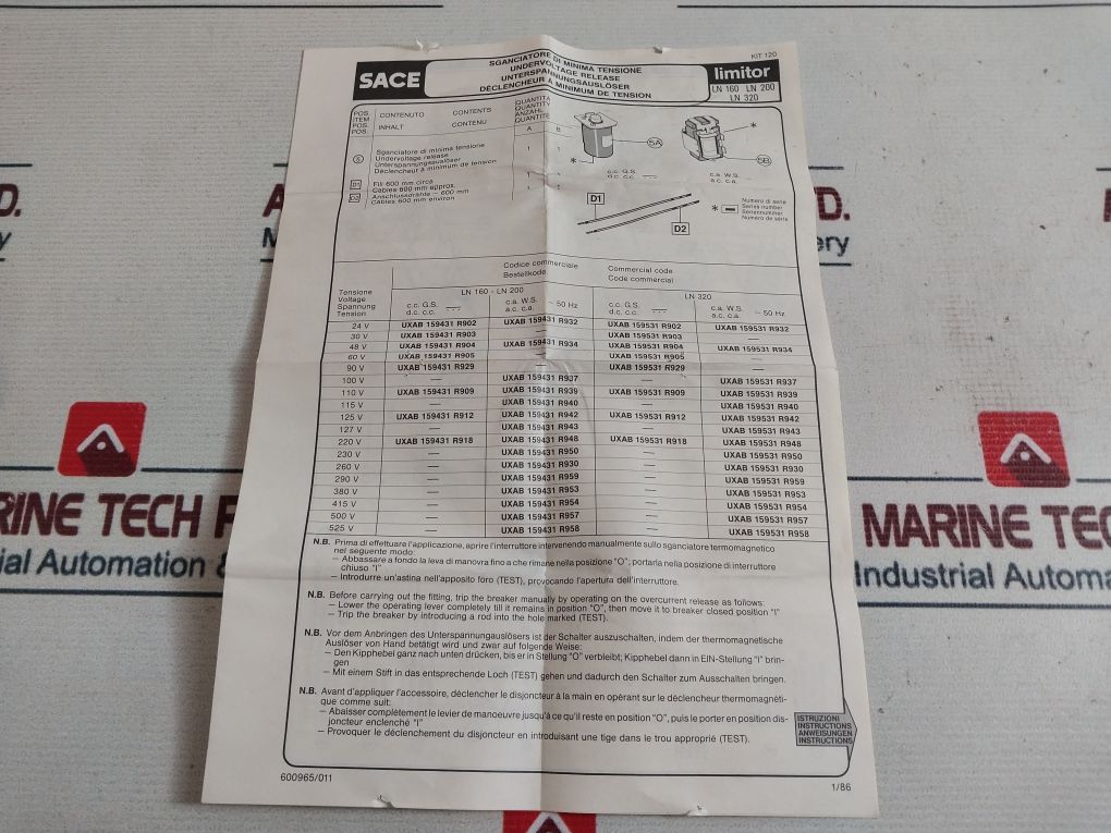 Abb Ln200 Undervoltage Release Circuit Breaker Limitor Swe0005800068