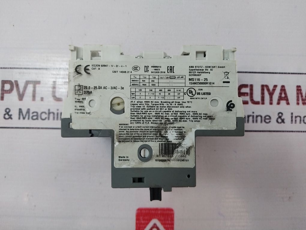 Abb Ms116-25 Manual Motor Starter 1Sam201903R1001 25.0 Amps