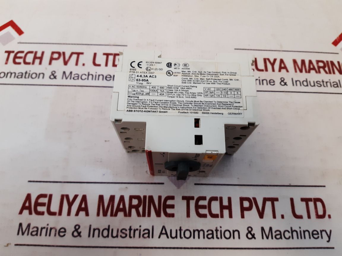 Abb ms 325 manual motor starter 4.0 to 6.3a