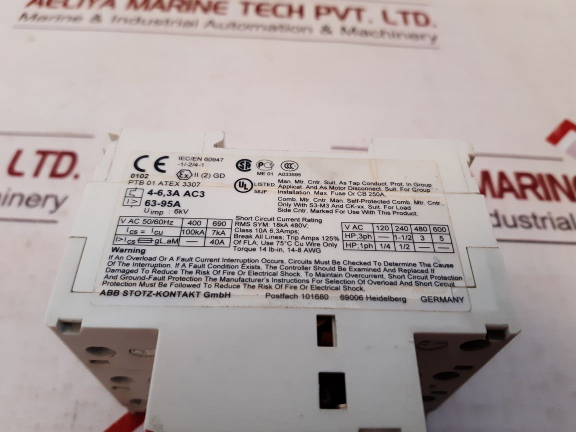 Abb ms 325 manual motor starter 4.0 to 6.3a