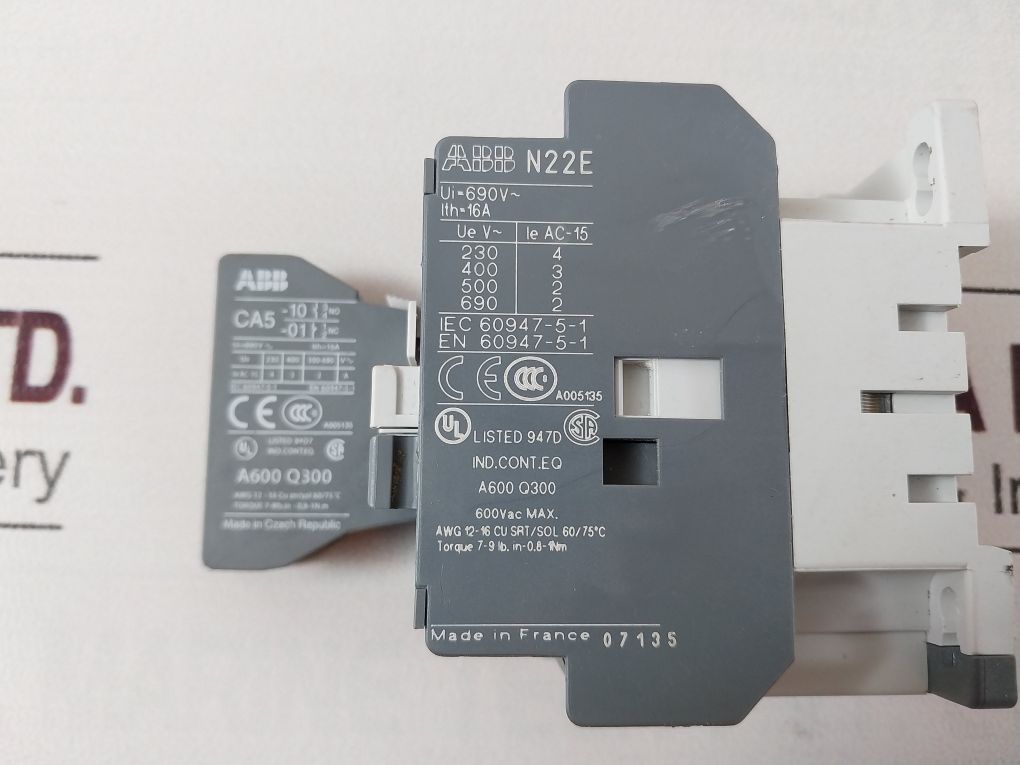Abb N22E Contactor Relay With Ca5-10/Ca5-01 Auxiliary Contact