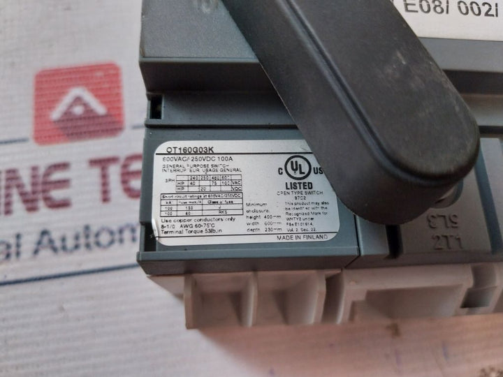 Abb Ot160G03K 3 Phase Load Break Switch 250Vdc