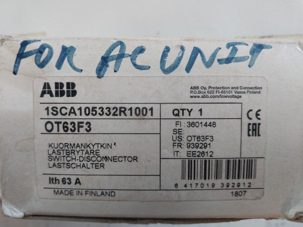Abb Ot63F3 Disconnector/Load Break Switch 1Sca105332R1001