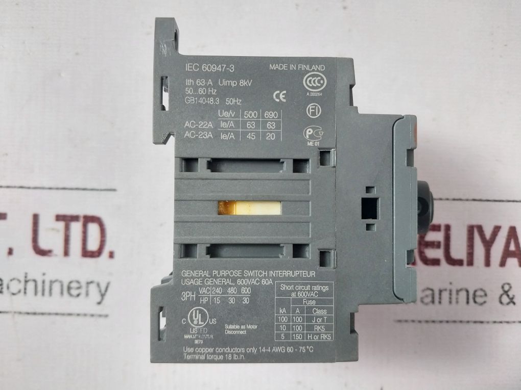 Abb Ot63F3 Disconnector/Load Break Switch 600Vac 60A 